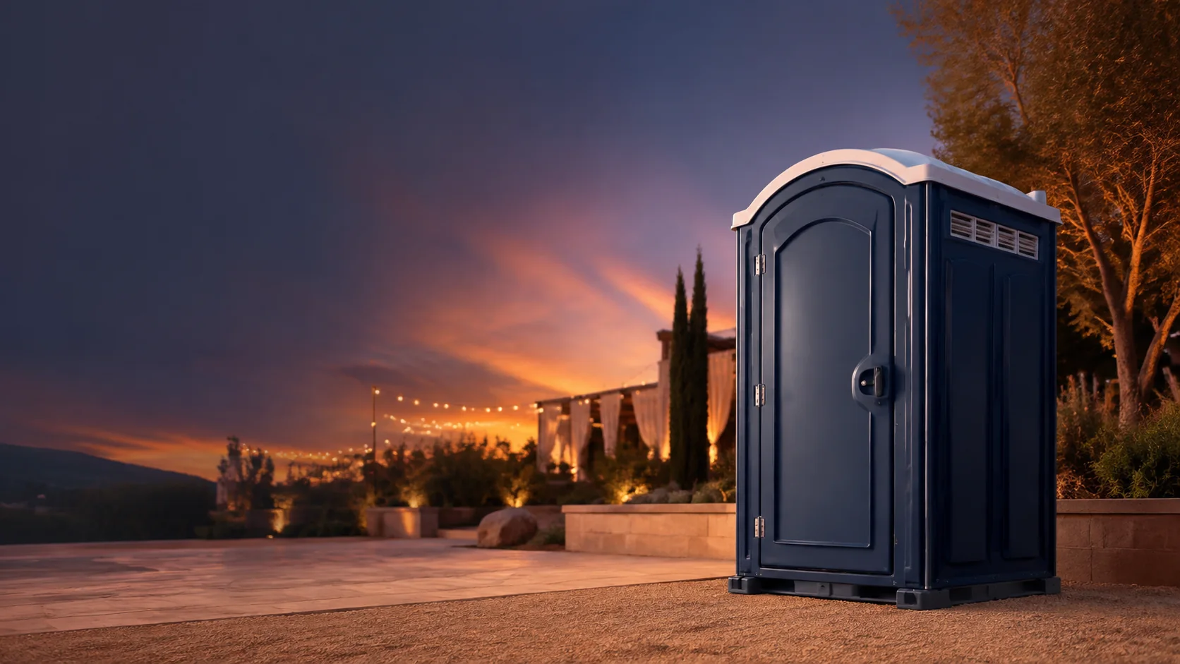 Portable restroom shown for rental planning in Lewiston, ME